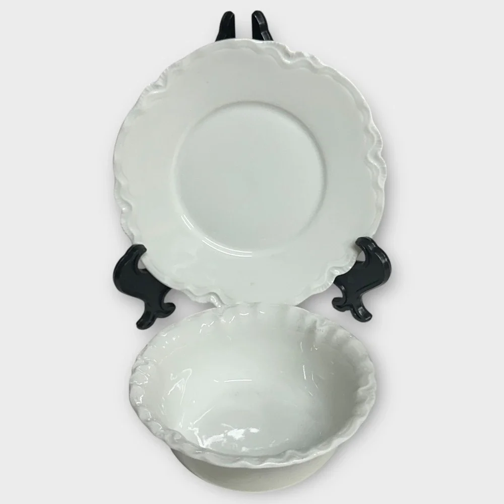 Haviland Limoges Schleiger 1 Ranson Ramekin Bowl & Saucer SET OF 2 White France‎